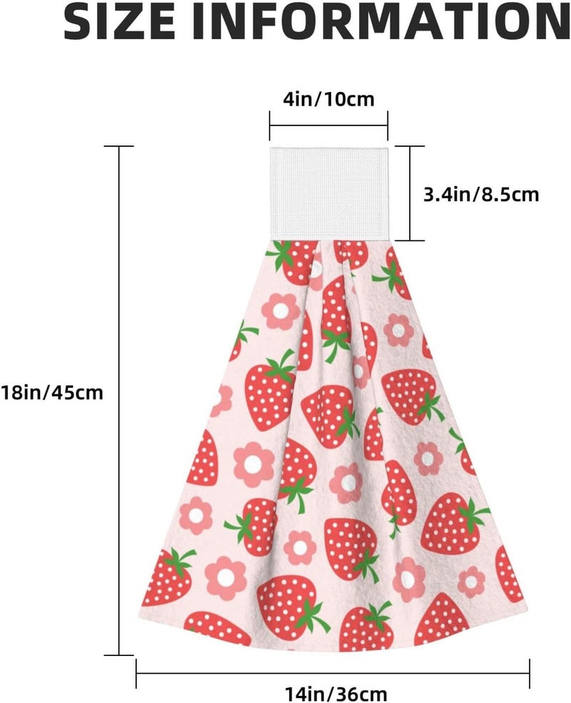 PDDCWAY Cute Red Strawberry Kitchen Hand Towels Spring Pink Flowers Hand Tie Towels Set of 2 PCS Dish Towels with Loops Tea Bar Dish Cloths Towel for Bathroom Home - Image 3